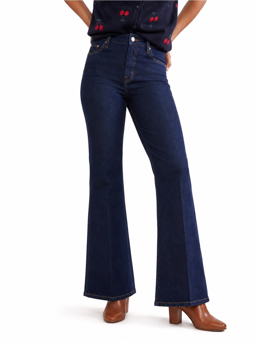 Boden US 10P High-Rise Fitted Flare Jeans dark blue denim petite - Picture 1 of 9